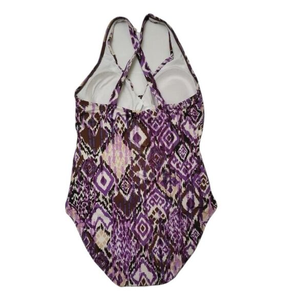 Speedo Purple and White One Piece Swimsuit Geometric Design size 12 - Picture 2 of 10